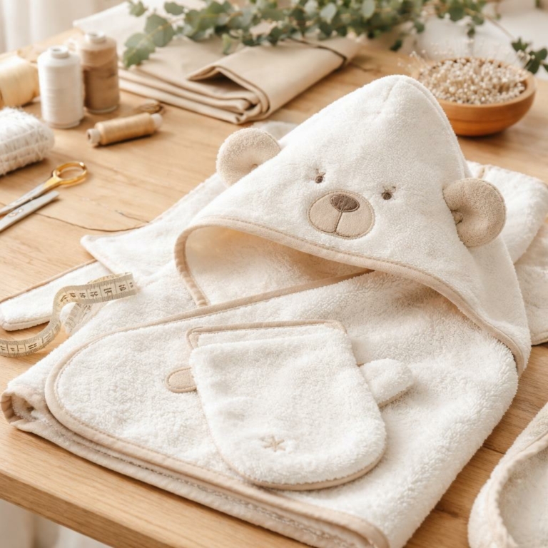 Serviette à capuche et gant pour bébé DIY — patron gratuit et tutoriel couture facile